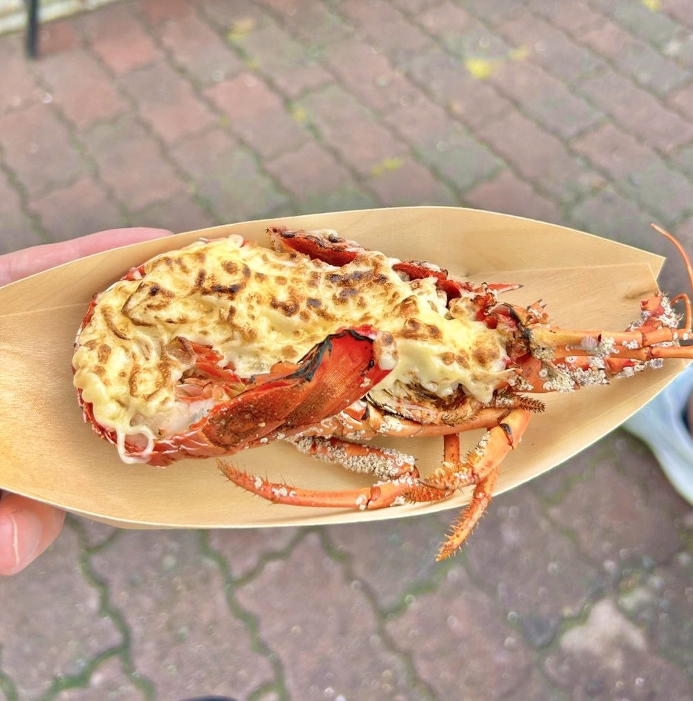 伊勢おかげ横丁で味わう豪華な伊勢海老グラタン。香ばしく焼き上げられたチーズの下には、プリッとした伊勢海老の身がぎっしり。濃厚なホワイトソースと海老の旨みが絶妙に溶け合う、贅沢な一皿。